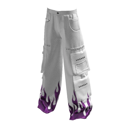 white & purple flames y2k cargo pants