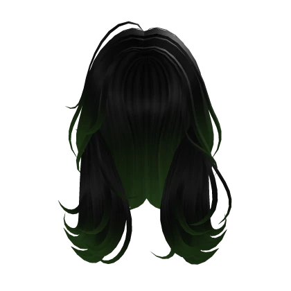 Black Green Long Wavy Windswept Middle Part Flip