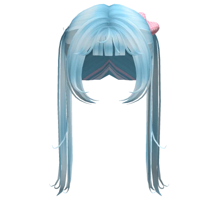 ♡ Kawaii layered cyan long pigtails with bows