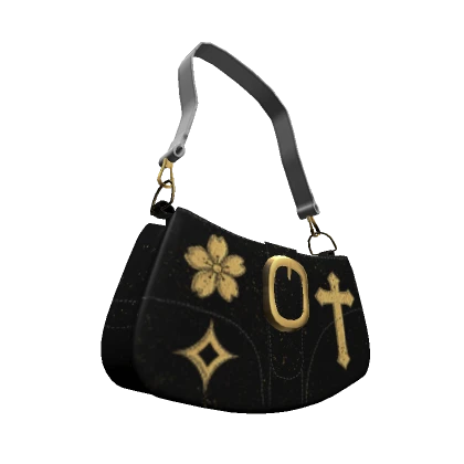 ✅ Emo Black w Gold cute bag & goth White Strap 