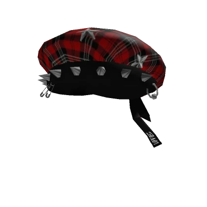 ✨ Y2K punk metal stud red plaid beret cap