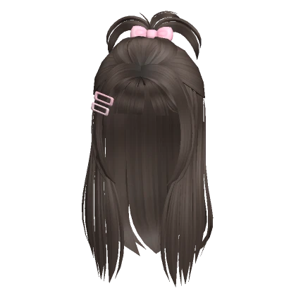 ♡ brown kawaii straight hair + small ponytail