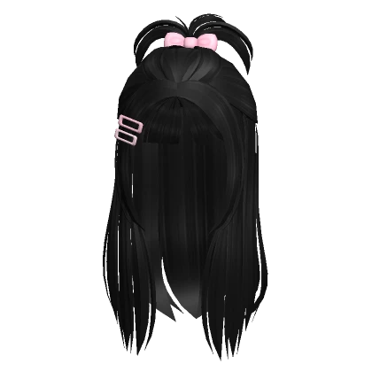 ♡ black kawaii straight hair + small ponytail