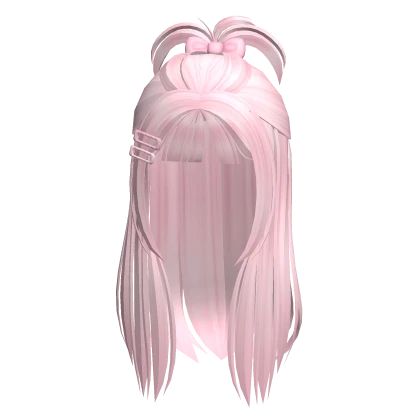 ♡ pink kawaii straight hair + small ponytail