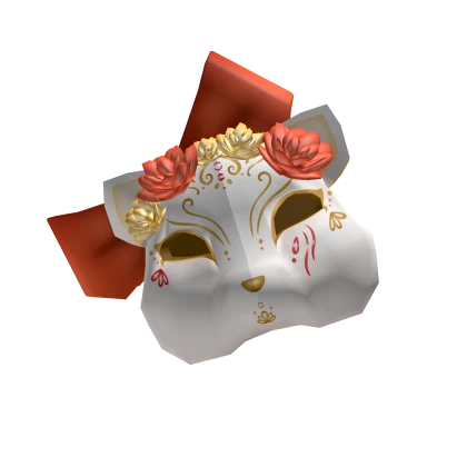 Ceramic Cat Mask - Red & Gold