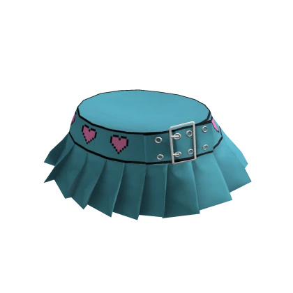 Mini blue school skirt with belt - pink heart