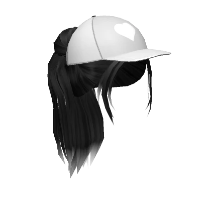 Black Ponytail with White Baseball Cap