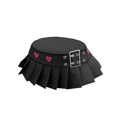 Mini black school skirt with belt - pink heart