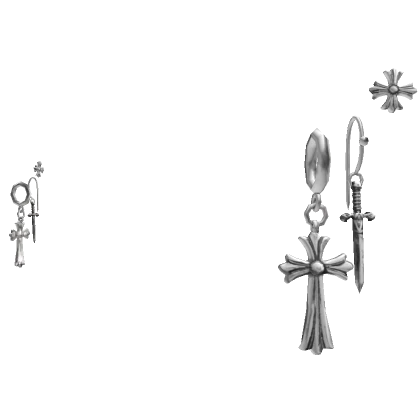 Triple Chrome Cross & Dagger Earrings