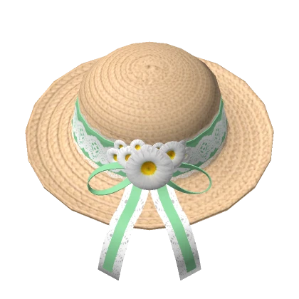 🍀Ruffle Straw Hat w Flower Bow (Green)