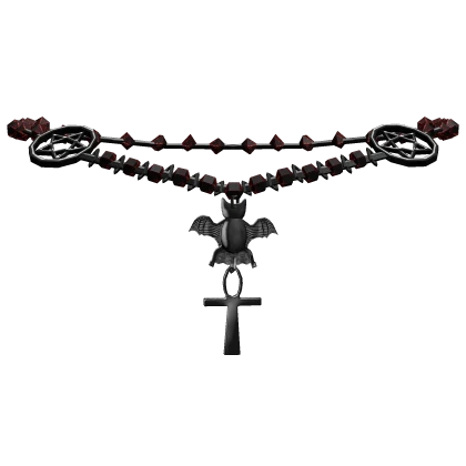 Dark Red Gothic Bat Grunge Face Rosary