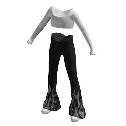 Studded Flame Flared Pants Crop Top Outfit B&W