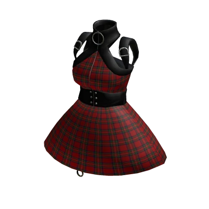 ✨Red plaid y2k punk metal studs leg band skirt 