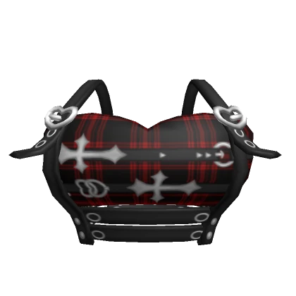 ❌Chibi Doll - Gothic red plaid top w harness