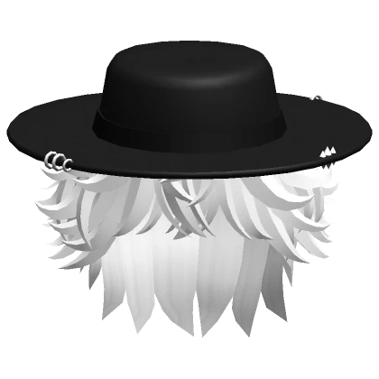 Messy White Hair w/ Wide Brim Hat