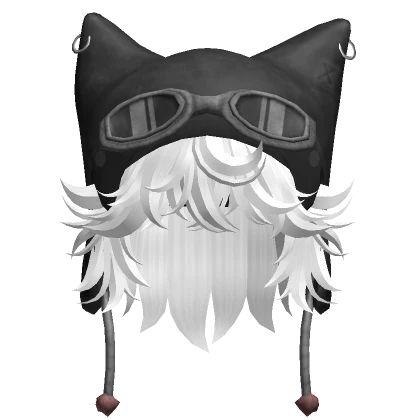 Fluffy White Hair with Y2K Cat Ushanka (Black)