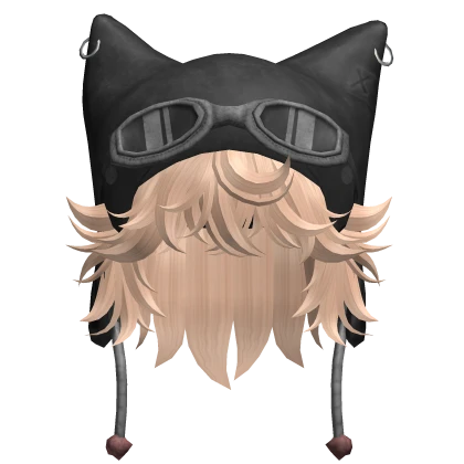 Fluffy Blond Hair with Y2K Cat Ushanka (Black)