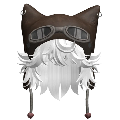 Fluffy White Hair with Y2K Cat Ushanka (Brown)