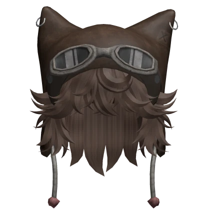 Fluffy Brown Hair with Y2K Cat Ushanka (Brown)