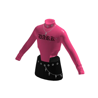 Y2K Goth pink bodysuit short black skirt outfit