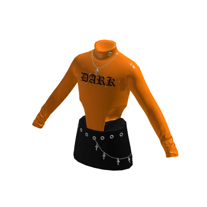 Y2K Goth orange bodysuit short black skirt outfit