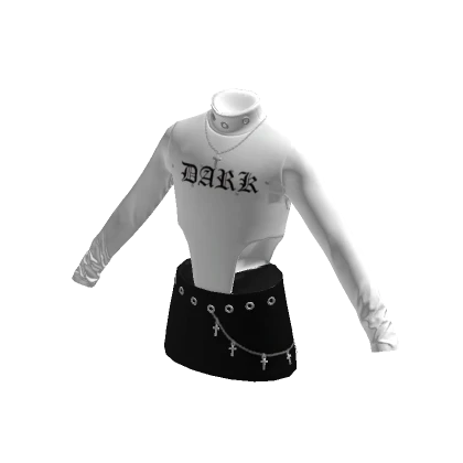 Y2K Goth white bodysuit short black skirt outfit