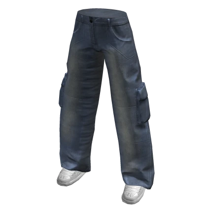 Blue Denim Baggy Cargo Pants