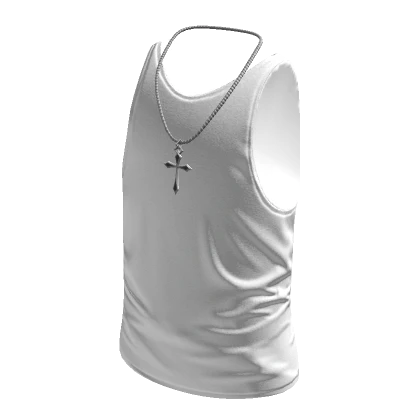 White Tank Top w/ Silver Cross Necklace