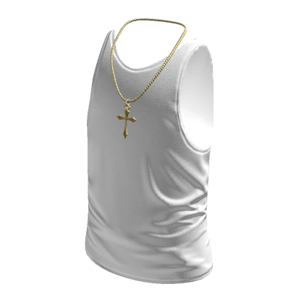 White Tank Top w/ Gold Cross Necklace