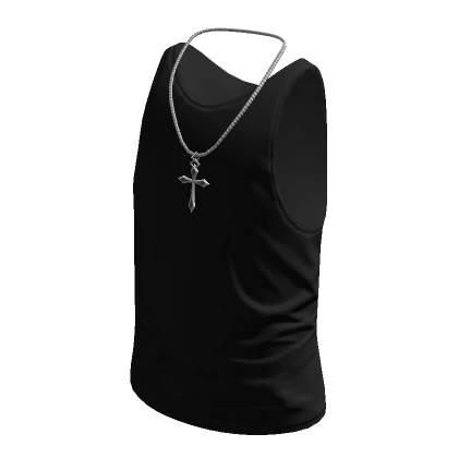 Black Tank Top w/ Silver Cross Necklace