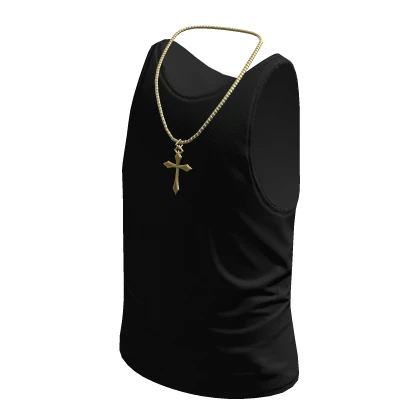 Black Tank Top w/ Gold Cross Necklace