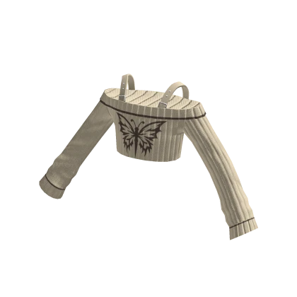Beige Y2k Butterfly Off Shoulder