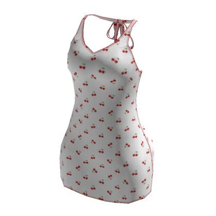 Cherry Print Halter Mini Dress in White