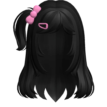 ♡ Adorable Pigtail Hair w A Pink Hairclip (Black)