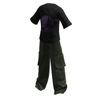 Cargo Pants & T-Shirt Y2K Moon Purple & Olive