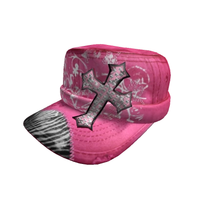 Pink Y2K Cross Zebra Cap 2000s Mcbling