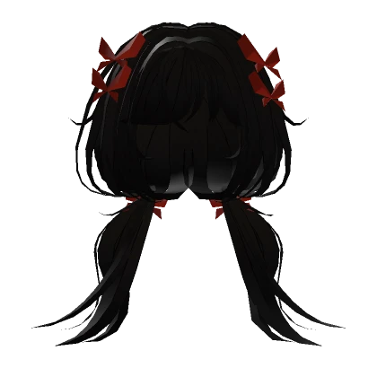 Low Twintails Hair w Butterfly Bow - (Black Red)