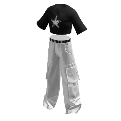 Y2K Cargo Pants & Cropped Shirt Star Black/White