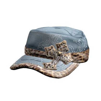 Denim Leopard 2000s Luxury Cross Cap Gyaru