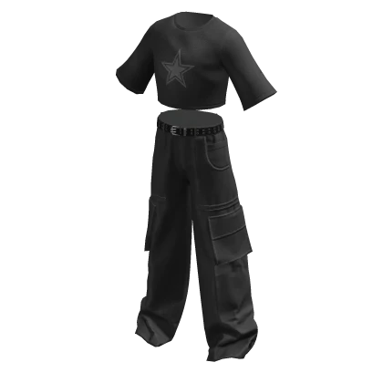 Y2K Cargo Pants & Cropped Shirt Star Grey