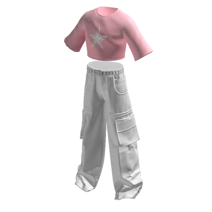 Y2K Cargo Pants & Cropped Shirt Star White/Pink