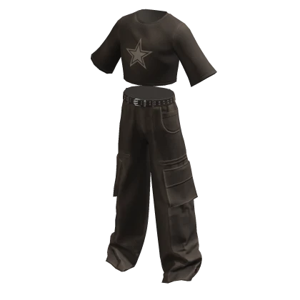 Y2K Cargo Pants & Cropped Shirt Star Brown
