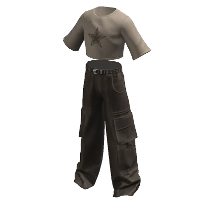 Y2K Cargo Pants & Cropped Shirt Star Beige/Brown