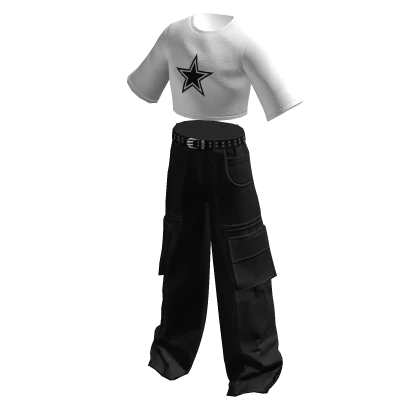 Y2K Cargo Pants & Cropped Shirt Star White/Black