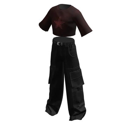 Y2K Cargo Pants & Cropped Shirt Star Red/Black