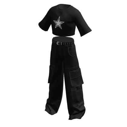 Y2K Cargo Pants & Cropped Shirt Star Black