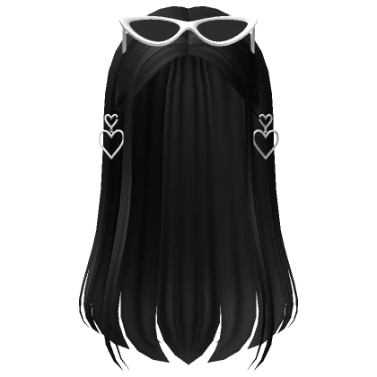 Straight Long Hair W Earrings & Sunglasses (Black)