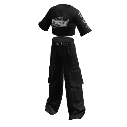 Y2K Cargo Pants & Cropped Shirt Eternos Black