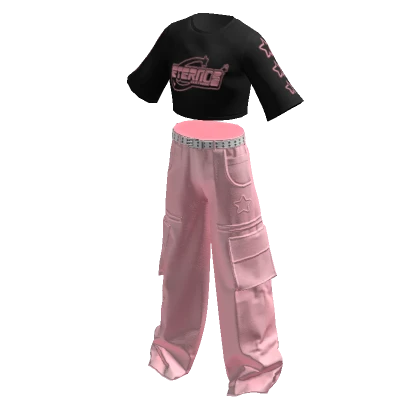 Y2K Cargo Pants & Cropped Shirt Eternos Black/Pink