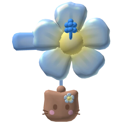 Blue summer hibiscus flower hairclip cat brown
